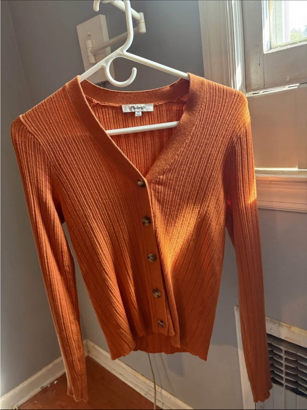 Madewell Ribbed Button-Front Cardigan in Rust - Picture 6 of 7